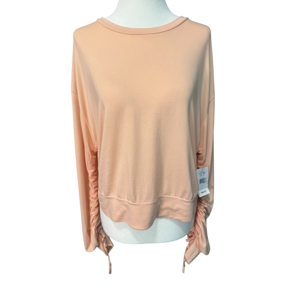 AG Adriano Goldschmied Womens Ruched Sleeve Pullover Peach Light Shiitake Small